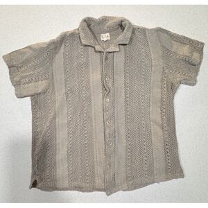 E.T.A. Beige Open‑Knit Button Front Top Short Sleeve Knit Blouse, Size M Beige